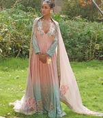 Blush pink embroidered georgette indo western gown