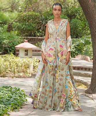 Sage green embroidered georgette sharara set 4