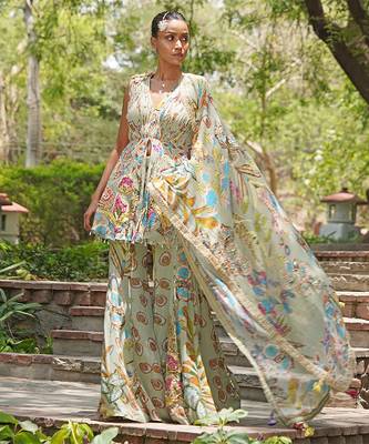 Sage green embroidered georgette sharara set 5