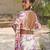 Off white printed georgette drape saree set