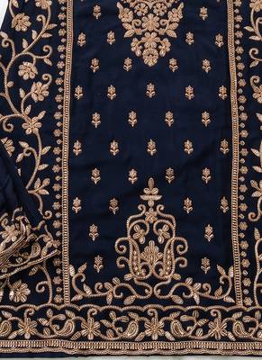 Navy blue chinon beads work kurti palazzo dupatta set 4