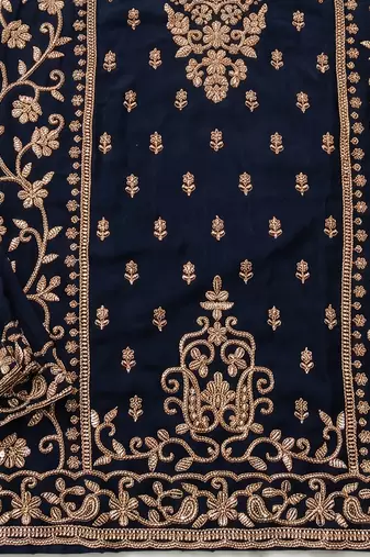 Navy blue chinon beads work kurti palazzo dupatta set