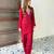Red crepe embroidered kurti palazzo dupatta set