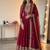 Wine georgette embroidered gown set with dupatta
