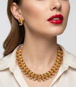 Antique gold plated ganesha temple jewelry set | traditional indian necklace & earrings for wedding & festivals