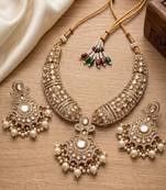 Gold kundan necklace set with pearl drop earrings | traditional bollywood bridal wedding indian jewelry set