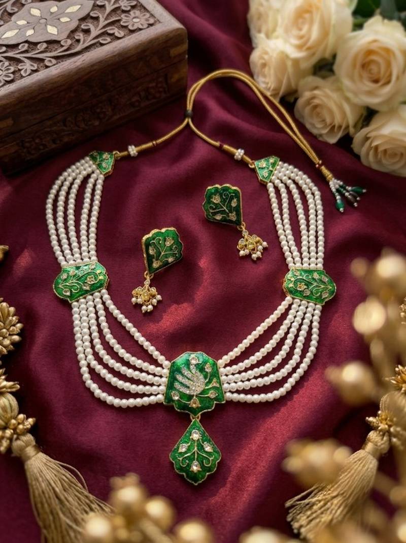 Meenakari pearl necklace set | indian bridal choker & earrings for women | kundan ethnic wedding jewelry set