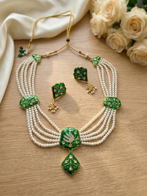 Meenakari pearl necklace set | indian bridal choker & earrings for women | kundan ethnic wedding jewelry set 2
