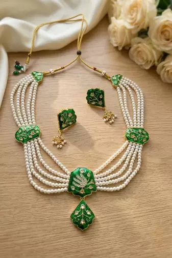 Meenakari pearl necklace set | indian bridal choker & earrings for women | kundan ethnic wedding jewelry set