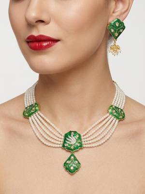 Meenakari pearl necklace set | indian bridal choker & earrings for women | kundan ethnic wedding jewelry set 3