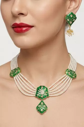 Meenakari pearl necklace set | indian bridal choker & earrings for women | kundan ethnic wedding jewelry set