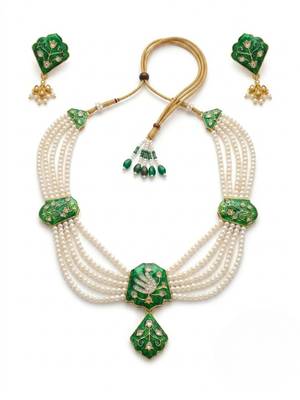 Meenakari pearl necklace set | indian bridal choker & earrings for women | kundan ethnic wedding jewelry set 4