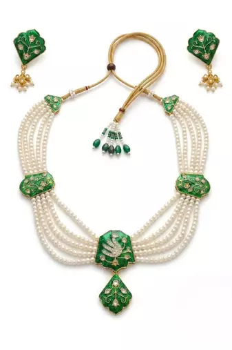 Meenakari pearl necklace set | indian bridal choker & earrings for women | kundan ethnic wedding jewelry set