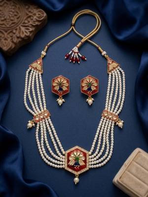 Meenakari pearl necklace set | indian bridal choker & earrings for women | kundan ethnic wedding jewelry set 1