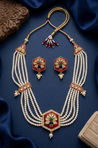 Meenakari pearl necklace set | indian bridal choker & earrings for women | kundan ethnic wedding jewelry set