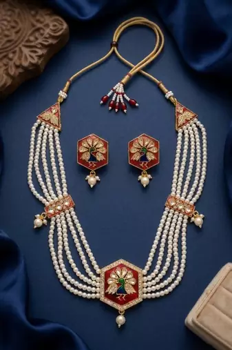 Meenakari pearl necklace set | indian bridal choker & earrings for women | kundan ethnic wedding jewelry set