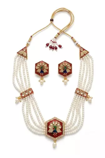 Meenakari pearl necklace set | indian bridal choker & earrings for women | kundan ethnic wedding jewelry set