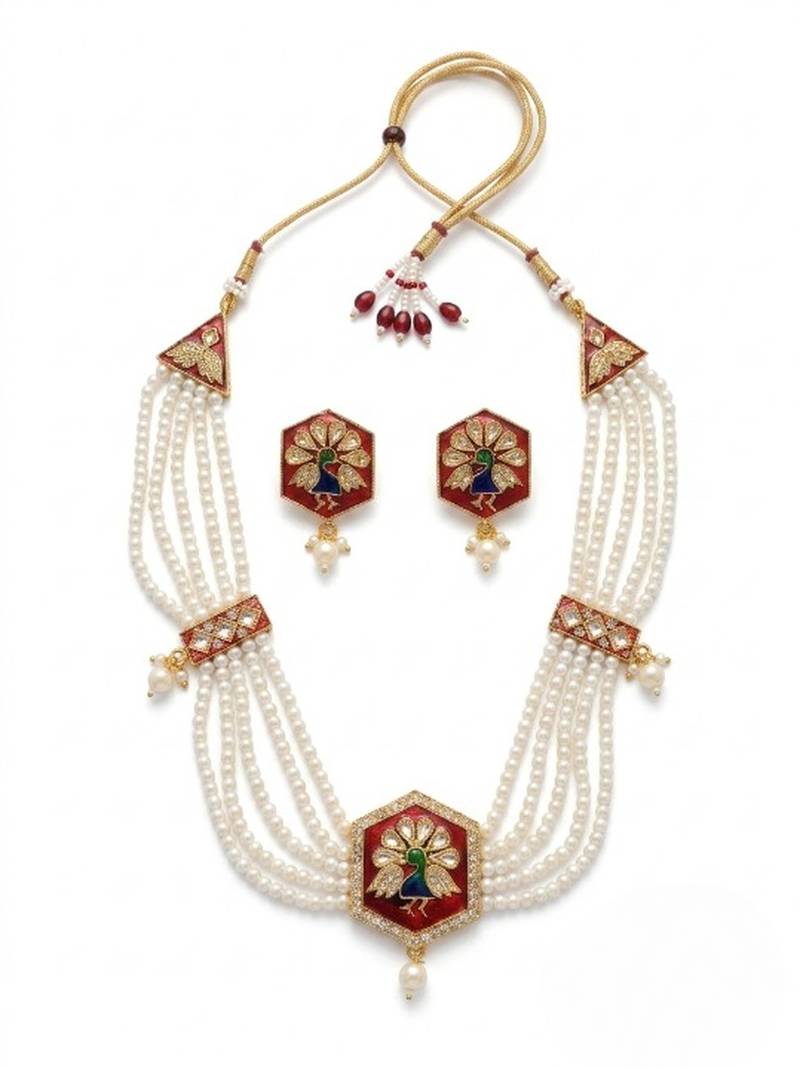 Meenakari pearl necklace set | indian bridal choker & earrings for women | kundan ethnic wedding jewelry set