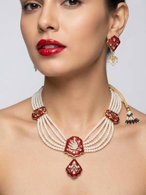 Meenakari pearl necklace set | indian bridal choker & earrings for women | kundan ethnic wedding jewelry set 1