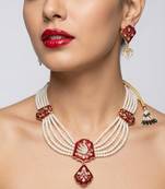 Meenakari pearl necklace set | indian bridal choker & earrings for women | kundan ethnic wedding jewelry set
