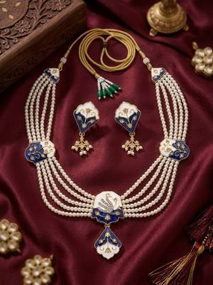 Meenakari pearl necklace set | indian bridal choker & earrings for women | kundan ethnic wedding jewelry set 1