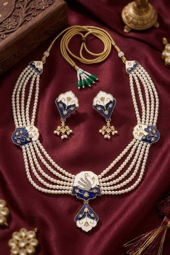 Meenakari pearl necklace set | indian bridal choker & earrings for women | kundan ethnic wedding jewelry set