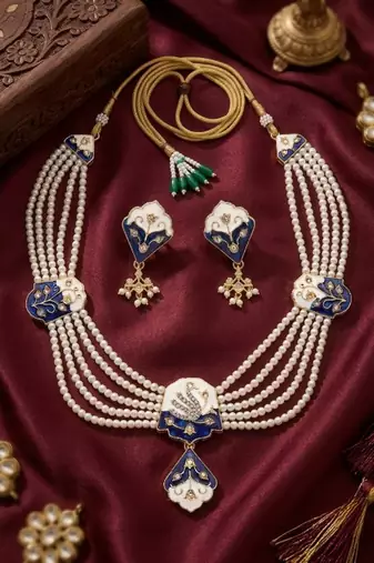 Meenakari pearl necklace set | indian bridal choker & earrings for women | kundan ethnic wedding jewelry set