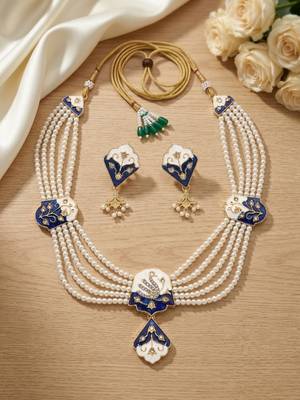 Meenakari pearl necklace set | indian bridal choker & earrings for women | kundan ethnic wedding jewelry set 2
