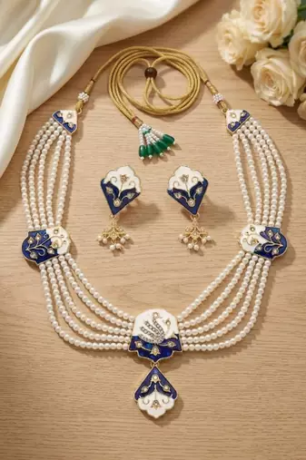 Meenakari pearl necklace set | indian bridal choker & earrings for women | kundan ethnic wedding jewelry set