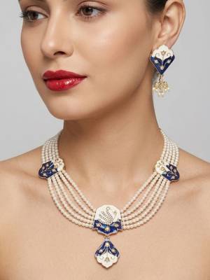 Meenakari pearl necklace set | indian bridal choker & earrings for women | kundan ethnic wedding jewelry set 3