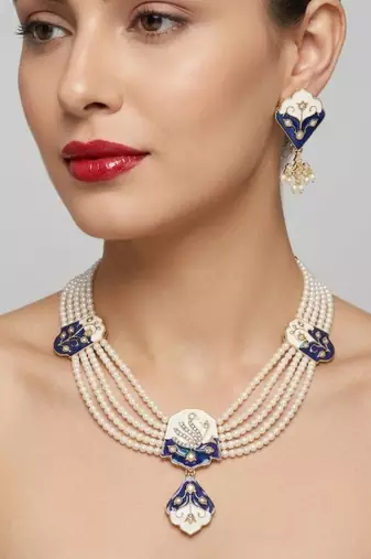 Meenakari pearl necklace set | indian bridal choker & earrings for women | kundan ethnic wedding jewelry set