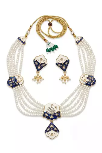 Meenakari pearl necklace set | indian bridal choker & earrings for women | kundan ethnic wedding jewelry set