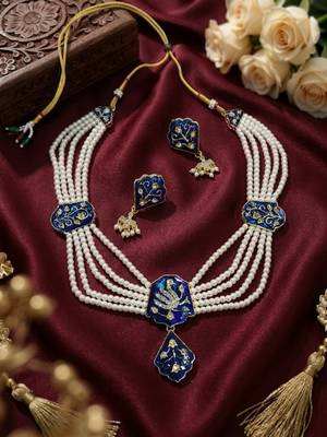 Meenakari pearl necklace set | indian bridal choker & earrings for women | kundan ethnic wedding jewelry set 1