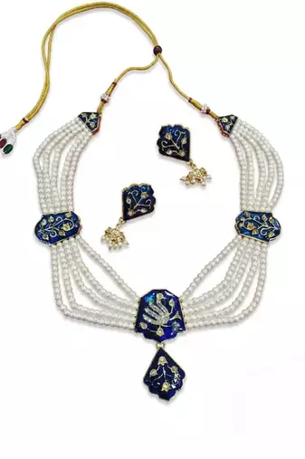 Meenakari pearl necklace set | indian bridal choker & earrings for women | kundan ethnic wedding jewelry set