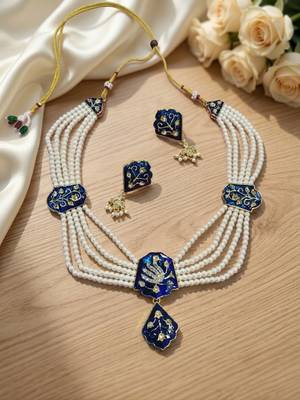 Meenakari pearl necklace set | indian bridal choker & earrings for women | kundan ethnic wedding jewelry set 3