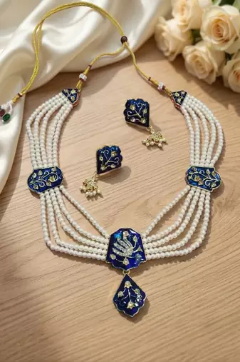 Meenakari pearl necklace set | indian bridal choker & earrings for women | kundan ethnic wedding jewelry set