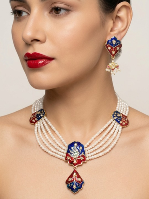 Meenakari pearl necklace set | indian bridal choker & earrings for women | kundan ethnic wedding jewelry set 1