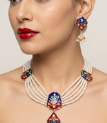 Meenakari pearl necklace set | indian bridal choker & earrings for women | kundan ethnic wedding jewelry set