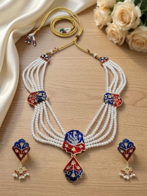 Meenakari pearl necklace set | indian bridal choker & earrings for women | kundan ethnic wedding jewelry set 2