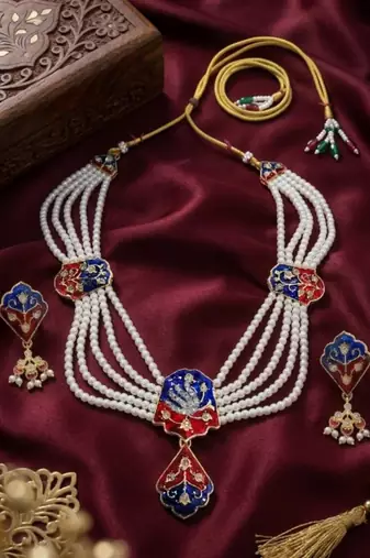 Meenakari pearl necklace set | indian bridal choker & earrings for women | kundan ethnic wedding jewelry set
