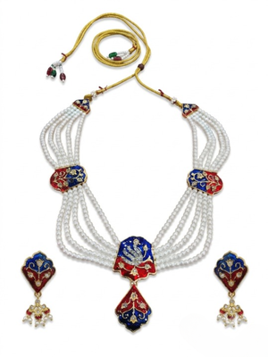 Meenakari pearl necklace set | indian bridal choker & earrings for women | kundan ethnic wedding jewelry set 4