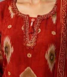 Red cotton blend geometric print kurta set