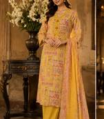 Light yellow cotton blend floral print kurta set