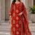 Red cotton blend geometric print kurta set