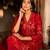 Red cotton blend floral print kurta set