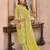 Lime green cotton blend floral print kurta set