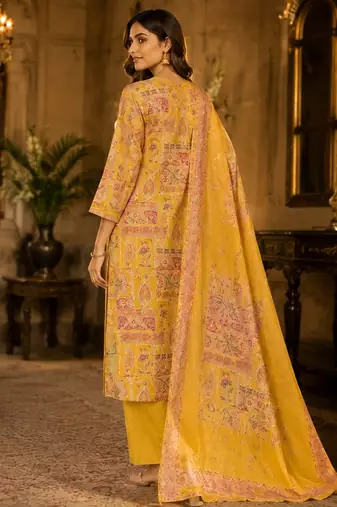 Light yellow cotton blend floral print kurta set