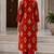 Red cotton blend geometric print kurta set