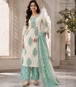 Off white cotton blend floral print kurta set