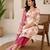 Pink cotton blend floral print kurta set